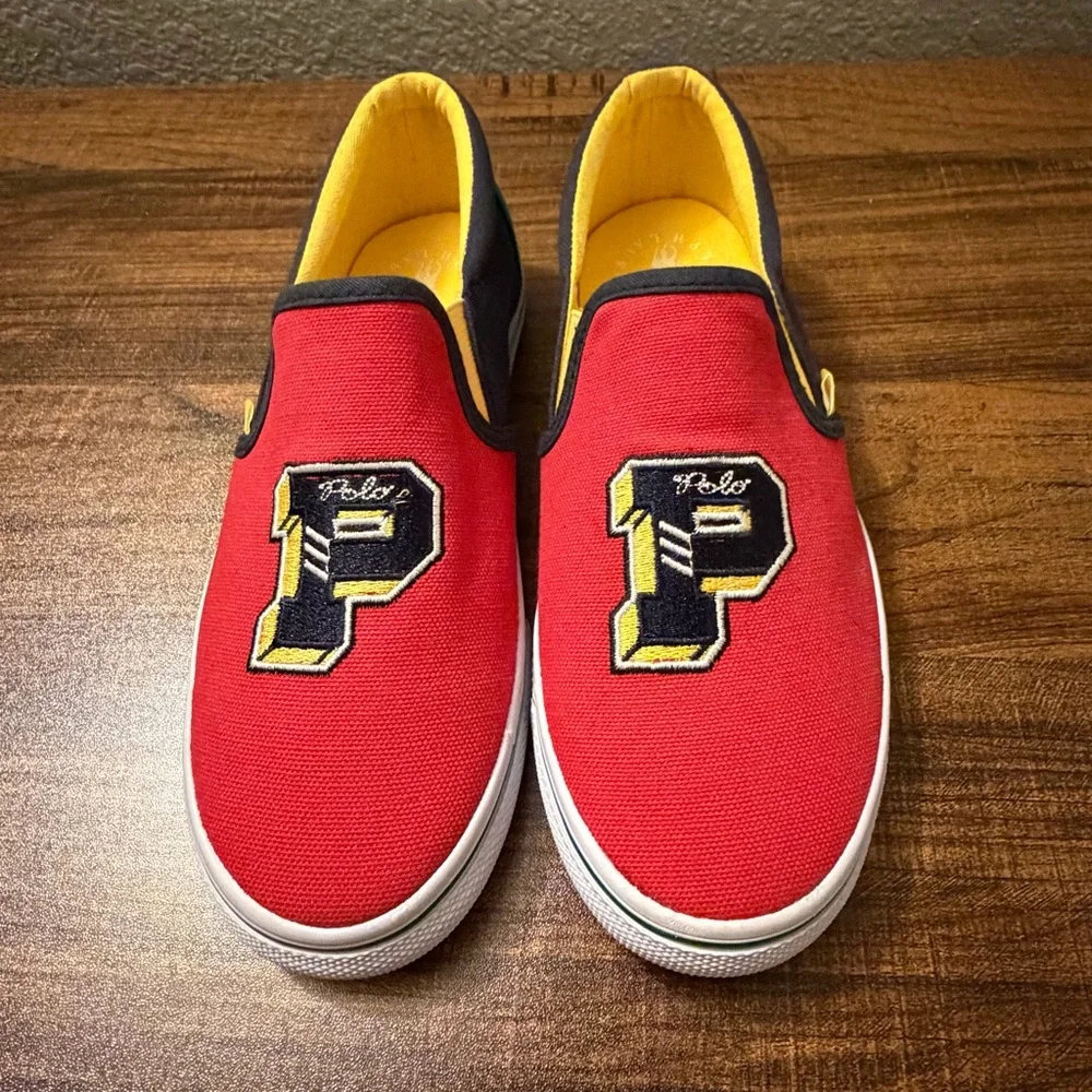 Polo Ralph Lauren Shoes Kids 3 Landyn Slip On P-Wing Logo Patch Canvas Preppy